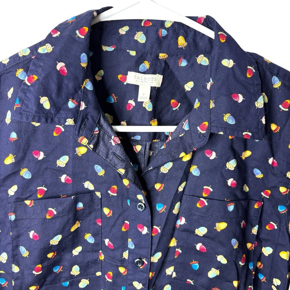 Talbots Button Up Navy All Over Acorn Print Shirt… - image 3